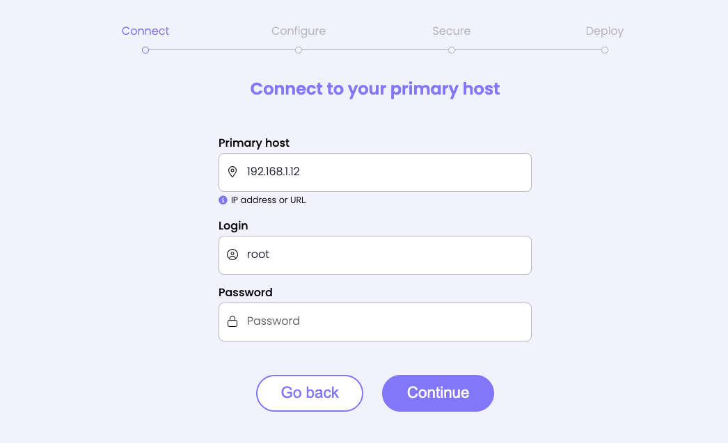 호스트 IP, 계정 입력